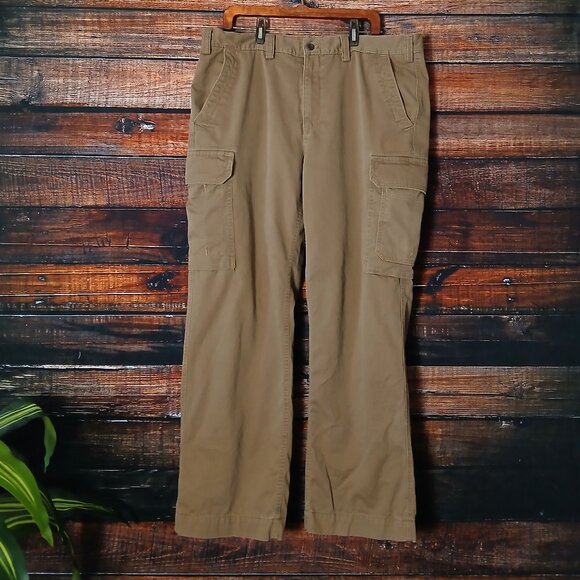 Eddie Bauer Cargo Pants Mens 40X32 Cotton Flannel Lined Warm Khaki Tan - Picture 4 of 10